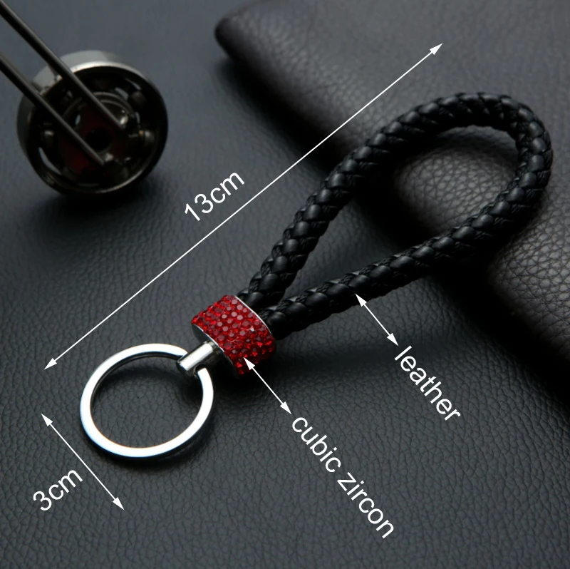 

SINLEERY Leather braided Zircon keychain key pendant for car keys Key Holder Rings Women Men fathers day gifts YS008 SSK