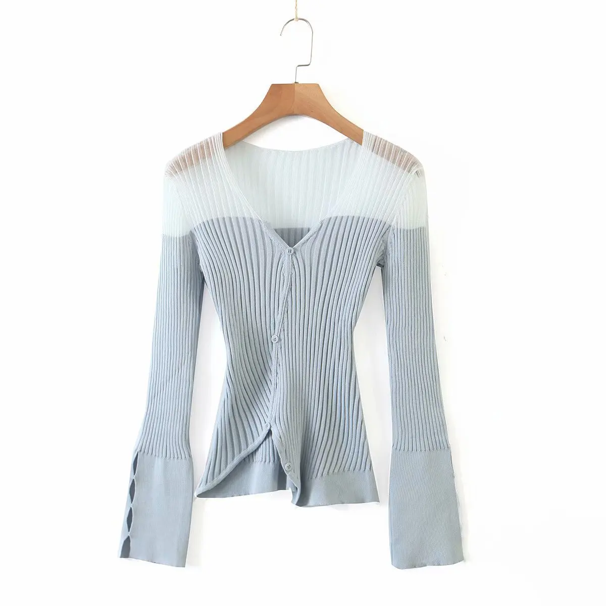 insNet Red European and American Autumn Women's All-match Irregular Color Matching Sweater Cardigan Top853-6748 | Женская одежда