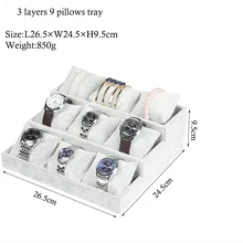 Fashion Hot Luxury Black/Gray Velvet Linen Bracelet 9 Pillows Tray Watch Stud Hand Catenary Jewelry Tray Plate Holder Display