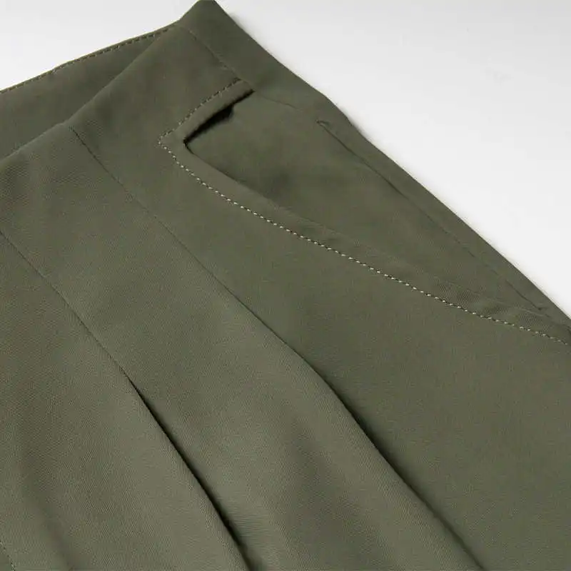 

DEAT 2021 New Women Fashion Loose Green Office Lady Button Fly Pockets High Waist Wide Leg Pants Spring And Autumn 7E1916