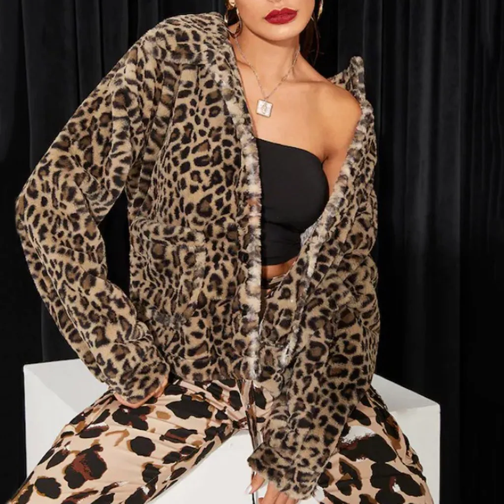 Женская верхняя одежда пальто жакеты мода осень и зима Леопардовый принт свободная короткая ветровка ягненка женское теплое пальто F40