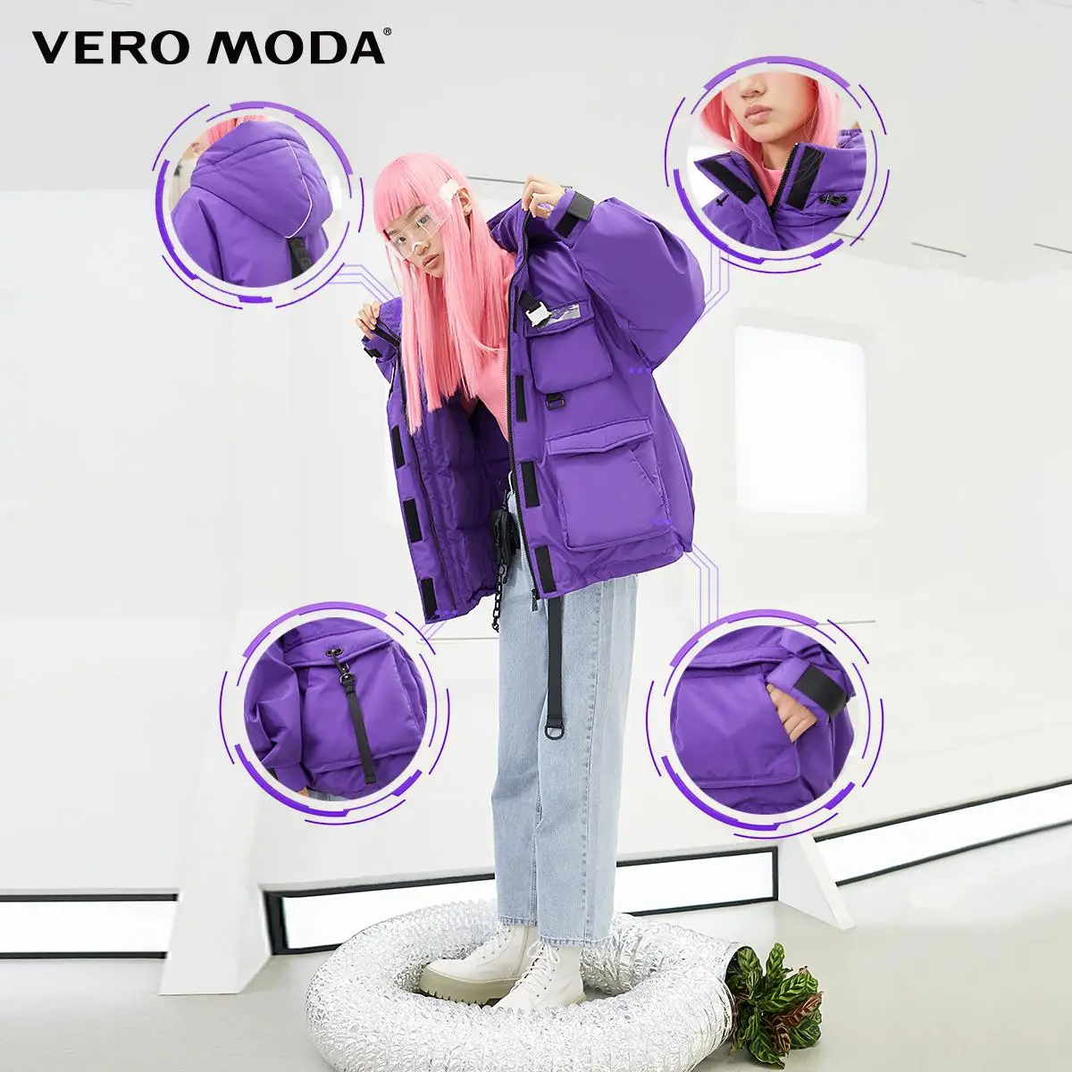 

Vero Moda Women Safari Style Loose Fit Short Hooded Down Jacket | 320423030