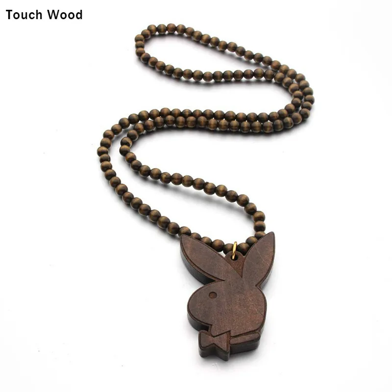 

Wood pendant rabbit Necklace Hip Hop Jewelry
