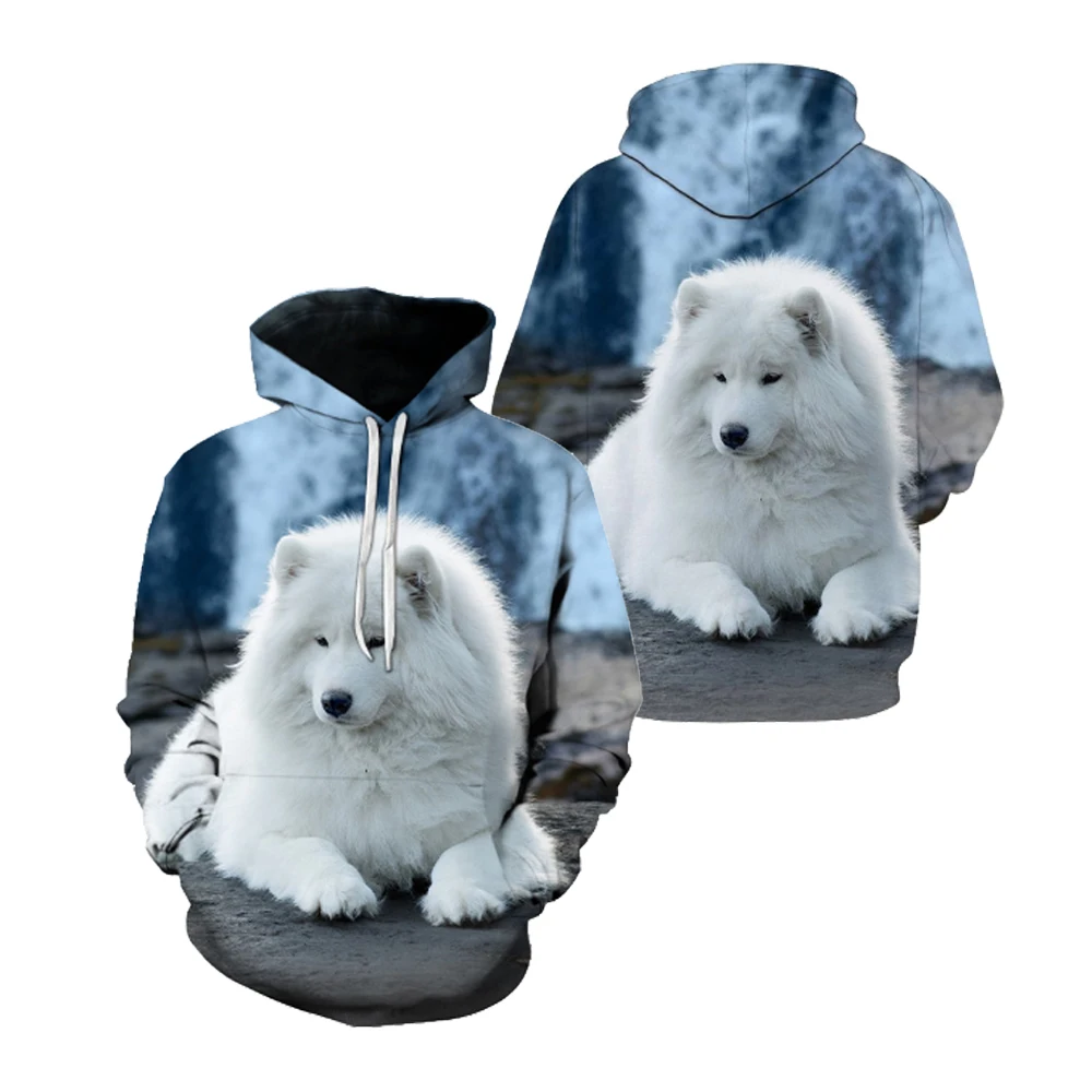 

USA Size Men's Fashion 3D Hoodie White Fluffy Fox Resting Print Jackets Funny Outdoor Pullover Streetwear