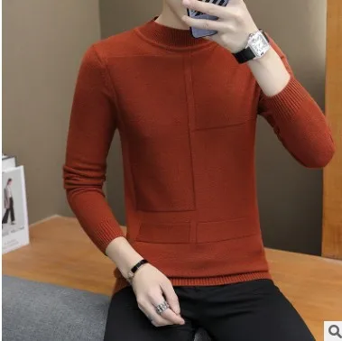 

Новое поступление, модный Повседневный пуловер, мужской свитер, свитеры с полувысоким воротником, однотонный приталенный Вязаный топ в Кор...