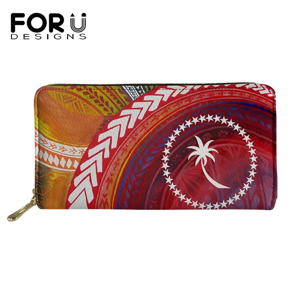 

FORUDESIGNS Women Girls Fashion Wallet Colorful Polynesian Chuuk Tribe 3D Printed Luxury Female Leather Purse Clutch Bags Bolsas