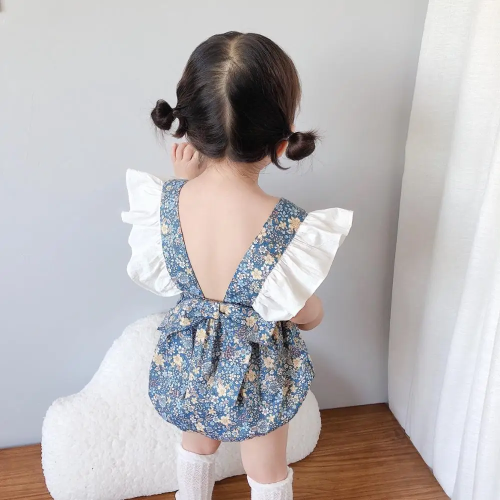 Комбинезон для новорожденных девочек с оборками и цветочным рисунком маленьких