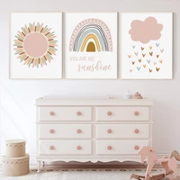 boho pink rainbow clouds you are my sunshine nursery poster canvas painting print girl wall art picture for kids room home decor