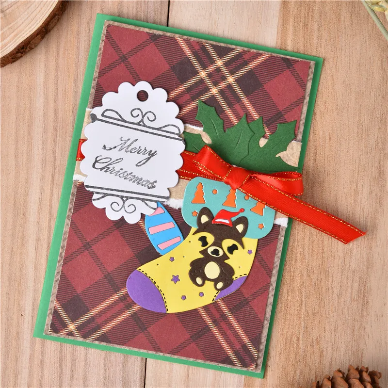 DiyArts рождественские носки с милым медведем металлические Вырубные штампы новые