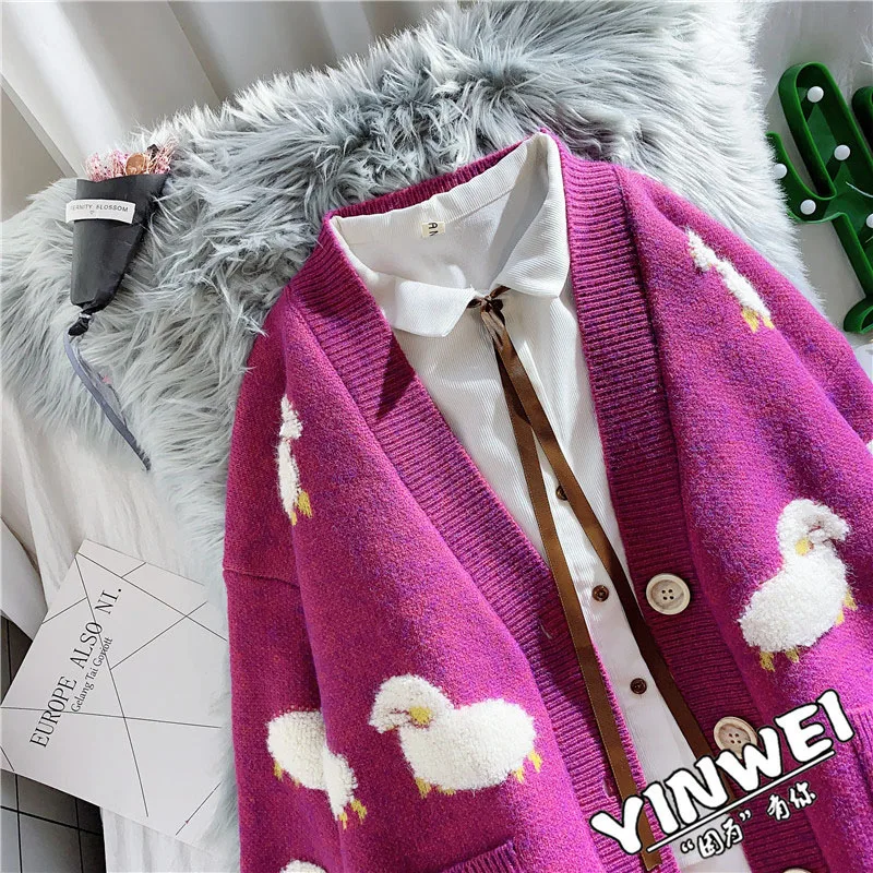 

Autumn Winter Fashion Korean Style Women Casual Sweater and Cardigans Long Sleeve V Neck Button Up Oversized Jacket