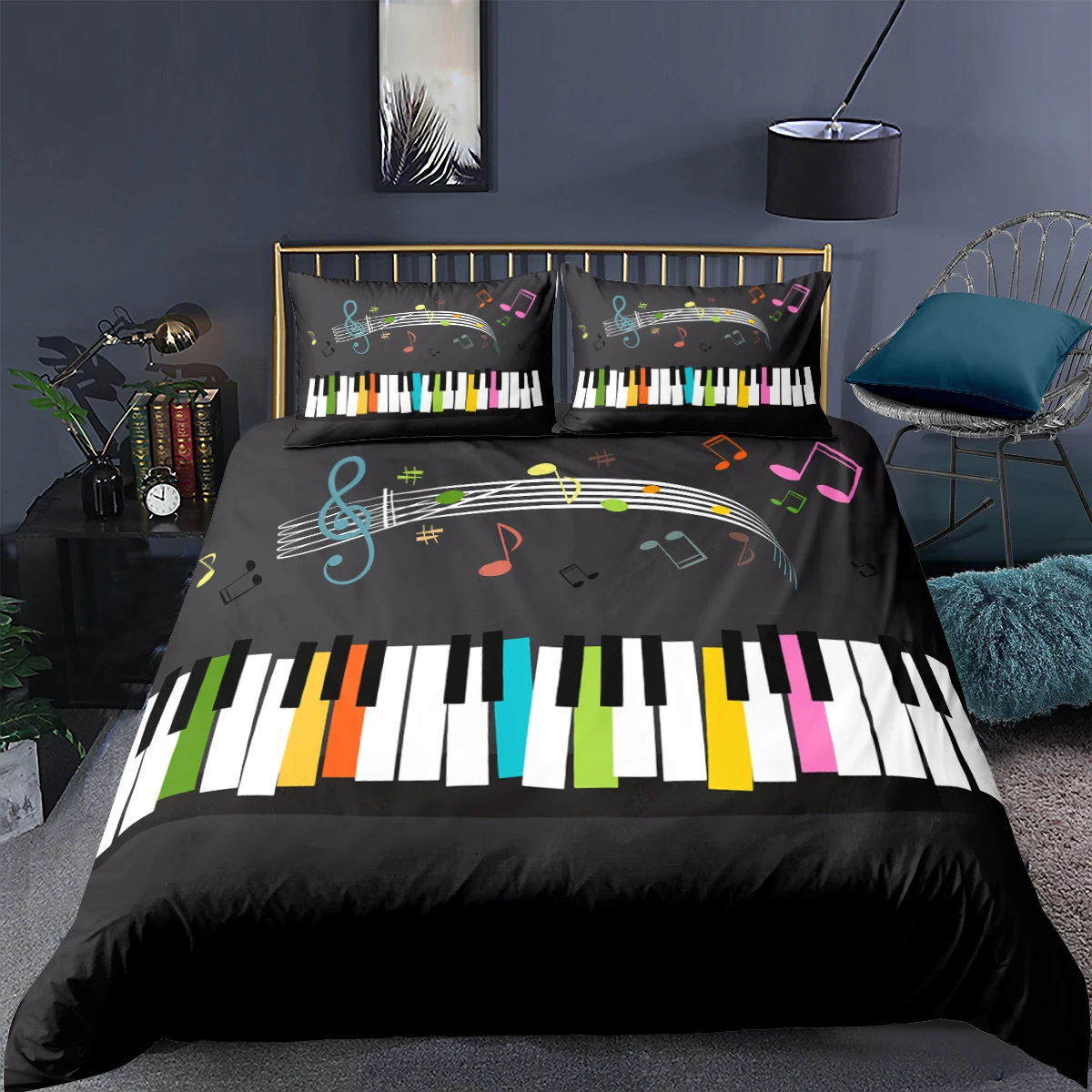 3D Piano Keys Printed Duvet Cover Pillowcase 2/3 Pcs Home Textiles Bedding Set Quilt Single Twin Double Full Queen King | Дом и сад