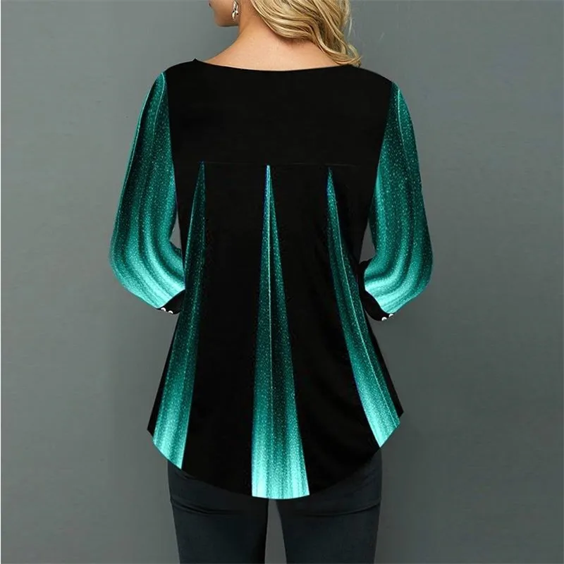 

Shirt Women Spring Summer Blouse 3/4 Sleeve Casual 3D Gradient Printing Female Fashion Shirt Tops Plus Size 5XL StreetShirt