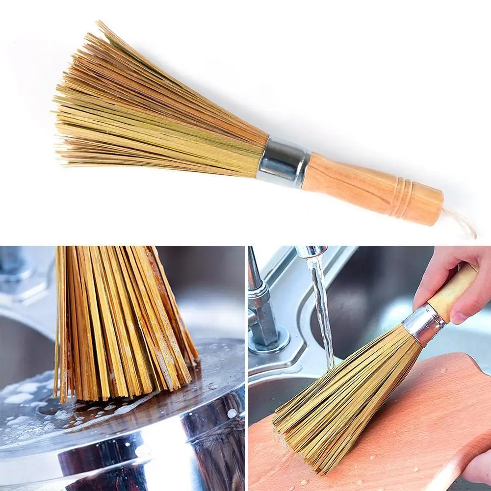 Бамбуковая щетка для кастрюль с деревянной ручкой 1 шт. мытья посуды кухни дома