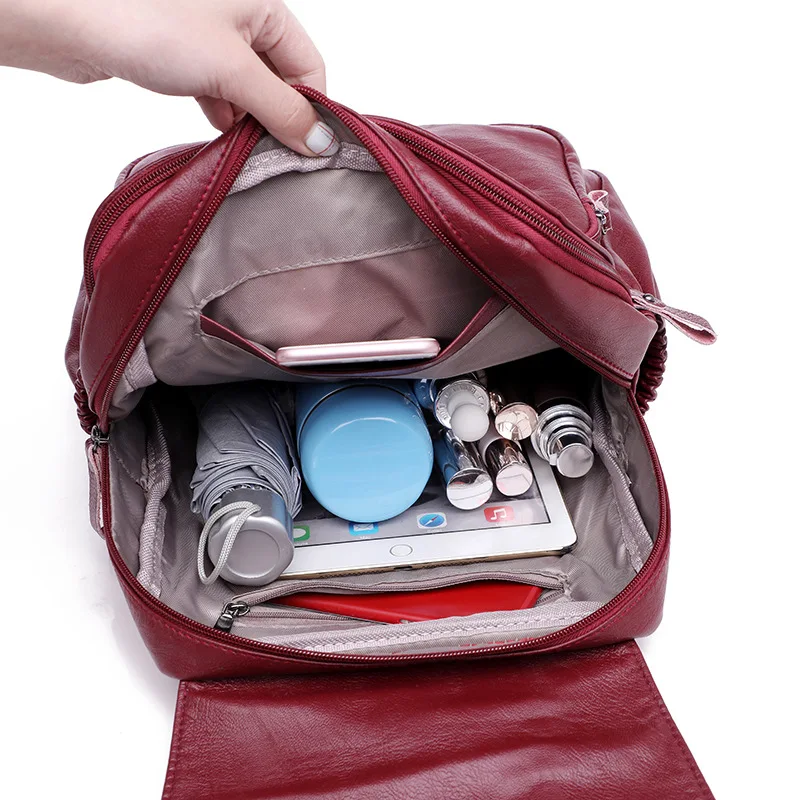 Большой женский рюкзак из овечьей кожи прочная водонепроницаемая ранец для