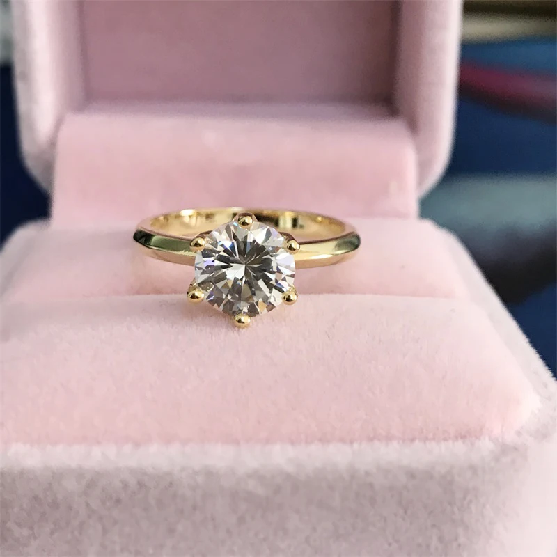 YANHUI 925 Твердые серебряные серьги 18K золото Цвет кольцо классический 2ct Цирконий