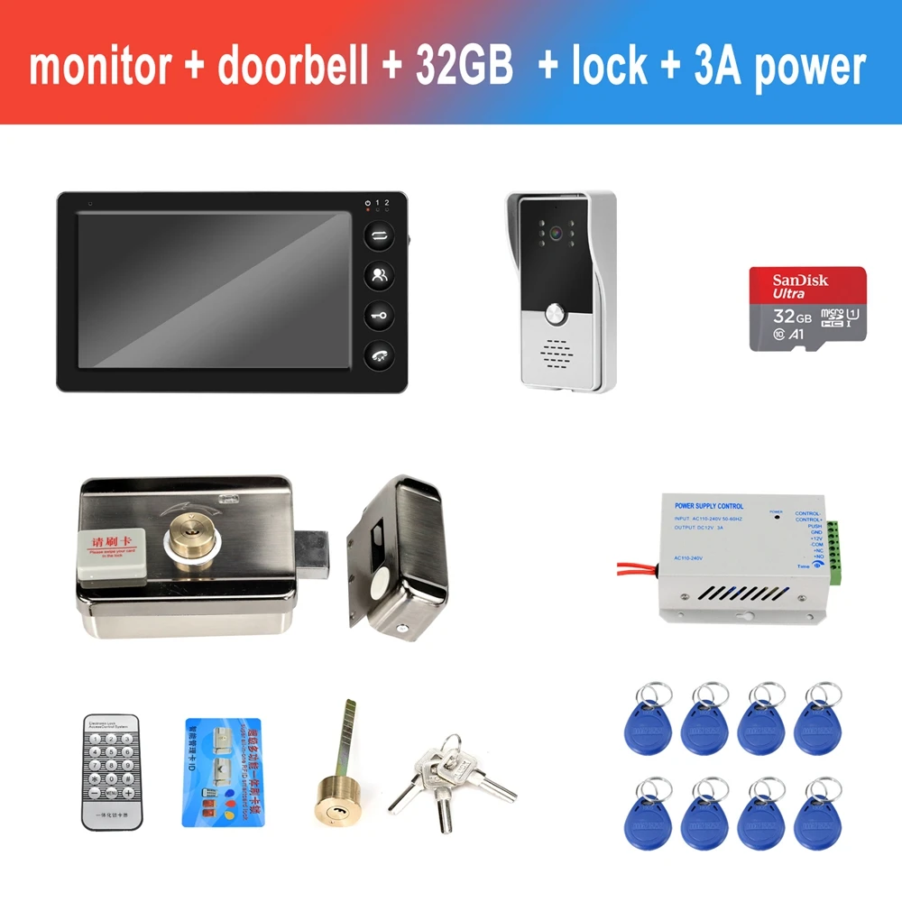 lock 1 Видеодомофон проводной дверной домофон и электронный RFID дверной замок с записью обнаружения движения для домашнего видео дверной звонок Система - Цвет: lock 1