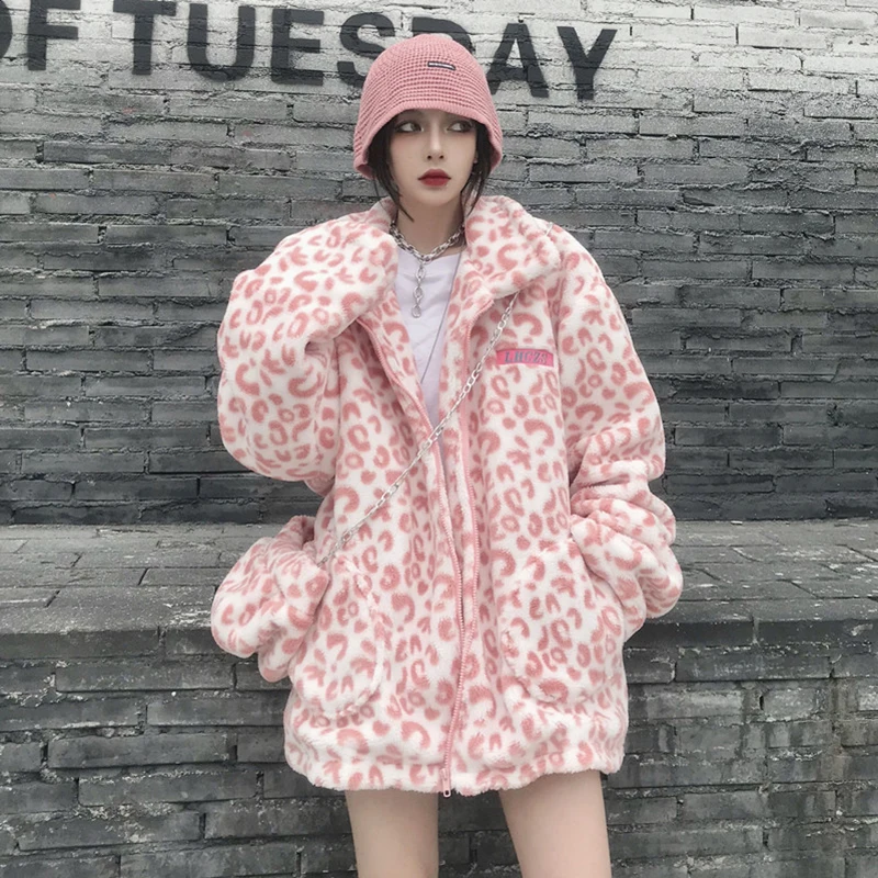 

HWLZLTZHT Winter Plus Size Women's Clothing Lambswool Women's Jacket Warm Parka Long Sleeve Outerwear Harajuku Streetwear