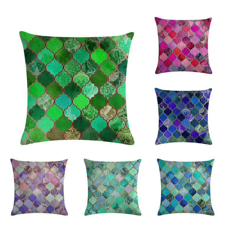 Чехол для дивана с шестигранным рисунком и разноцветными драгоценными