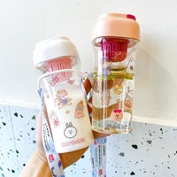 cartoon cute plastic bottle creative personality square cute water cup girl anti fall portable ins to work to school tea cup