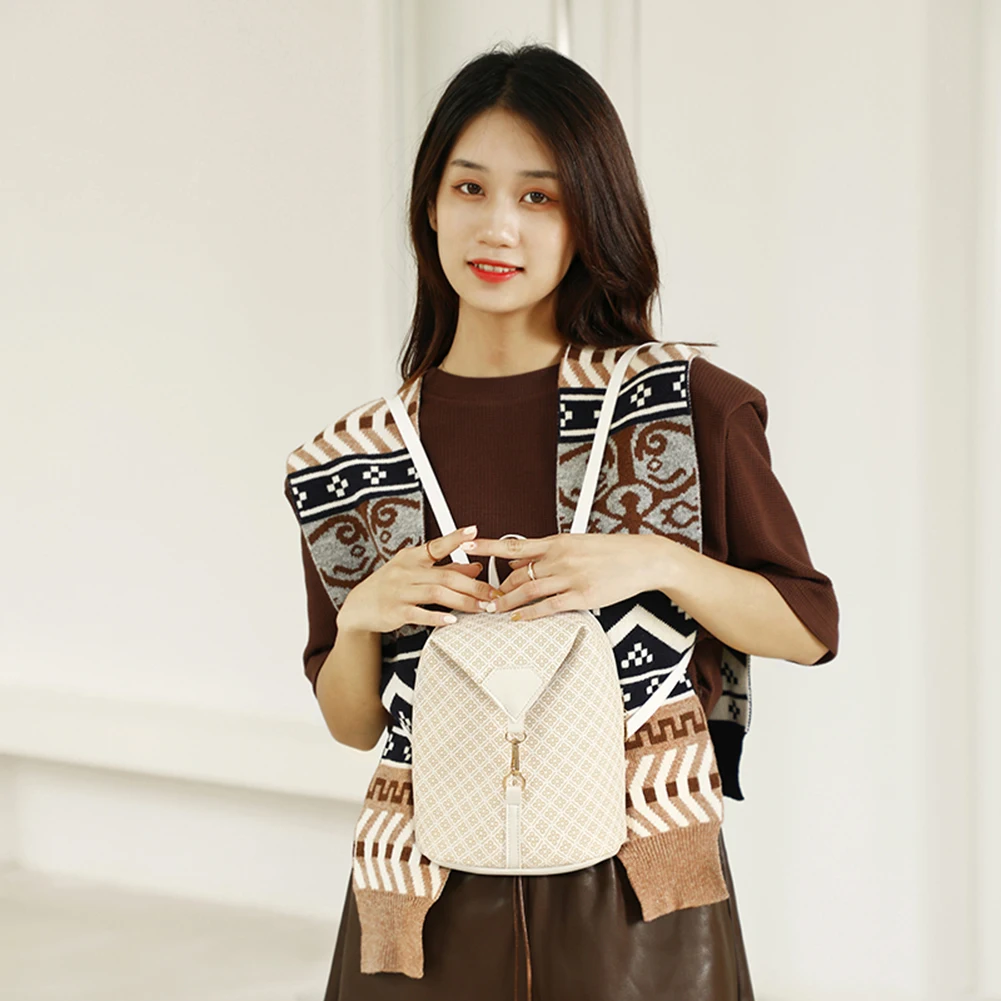 

Fashion Geometric Pattern Printing PU Leather Backpack Casual Handbags Small Rucksack luxury bag woman 2021 women's brand cheap