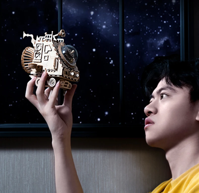 Сделай Сам собранная музыкальная шкатулка 3d Трехмерная головоломка деревянная игрушка креативная космическая Серия Модель Механическая Подарочная музыкальная шкатулка