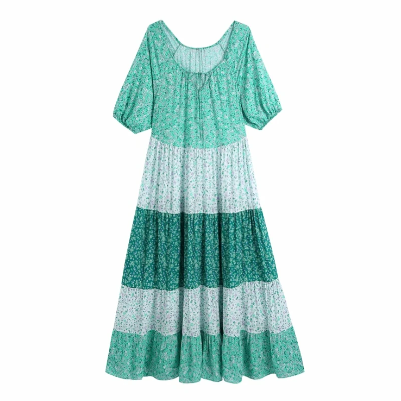 

Платье женское средней длины с цветочным принтом, повседневное свободное с оборками в несколько рядов, одежда с коротким рукавом, D8210