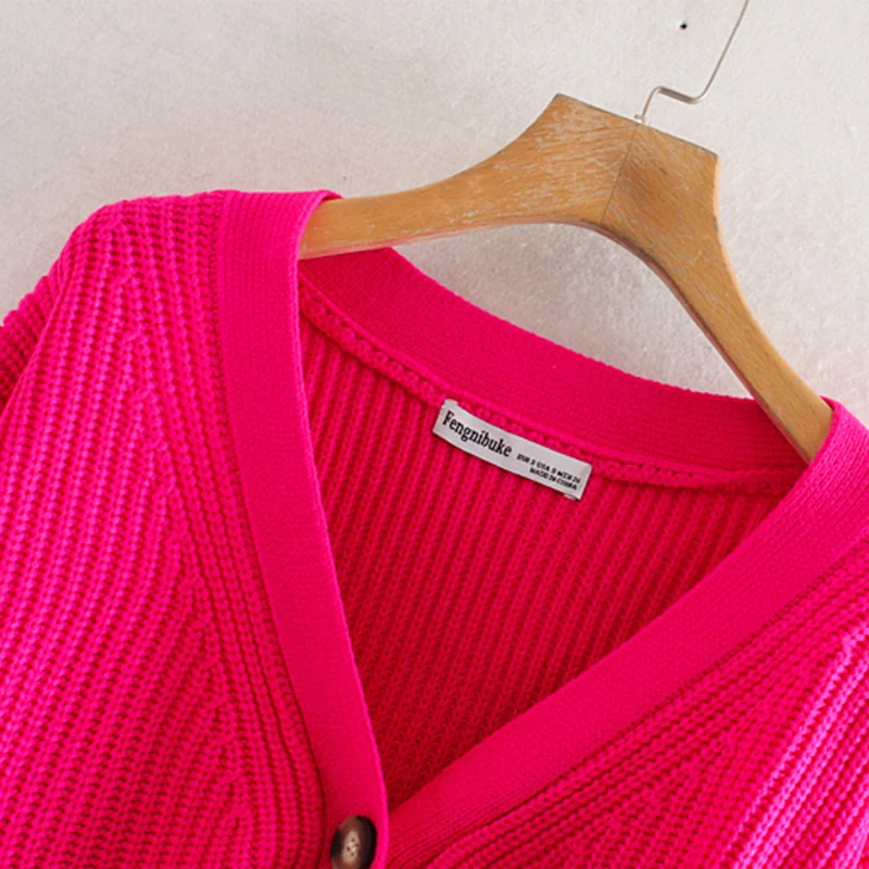 Мода Za 2020 Женский вязаный кардиган темно-фиолетовый длинный рукав v-образный