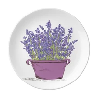 purple lavender pot flower plant dessert plate decorative porcelain 8 inch dinner home