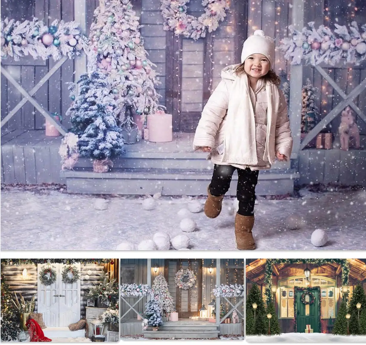 

Winter Christmas Xmas Photoshoot Backdrop Christmas Door Decor Family Smash Party Backgrounds Photography Photo Studio Props