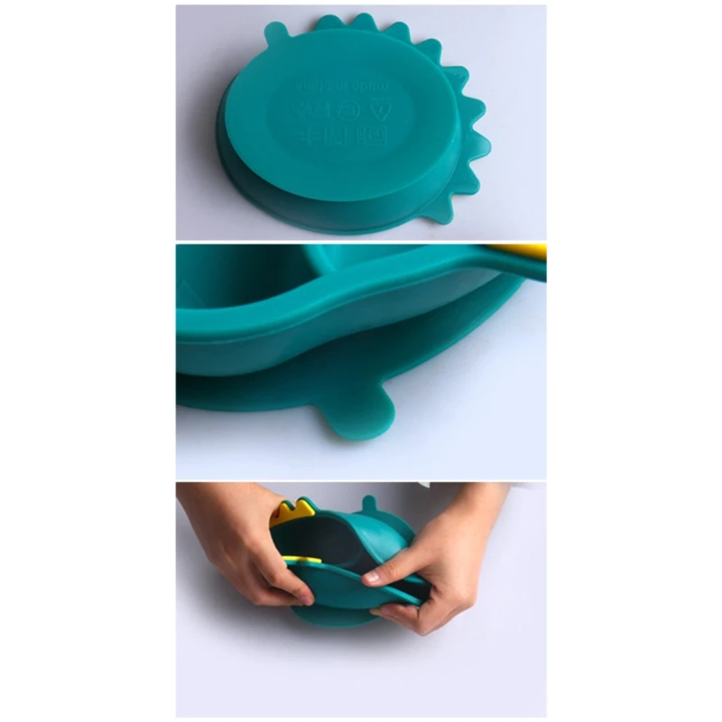 

Food Grade Silicone Cartoon Dinosaur Baby Divided Suction Bowl Slip-resistant Child Dinner Plate Learning Feeding Dish