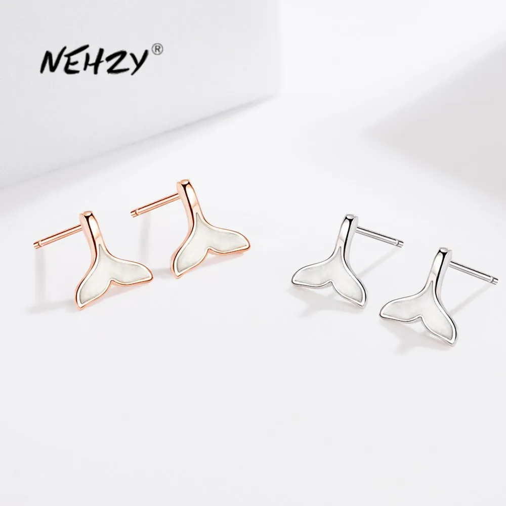 

NEHZY S925 Stamp New Woman Fashion Jewelry High Quality Cubic Zirconia Rose Gold Dolphin Fish Tail Epoxy Stud Earrings