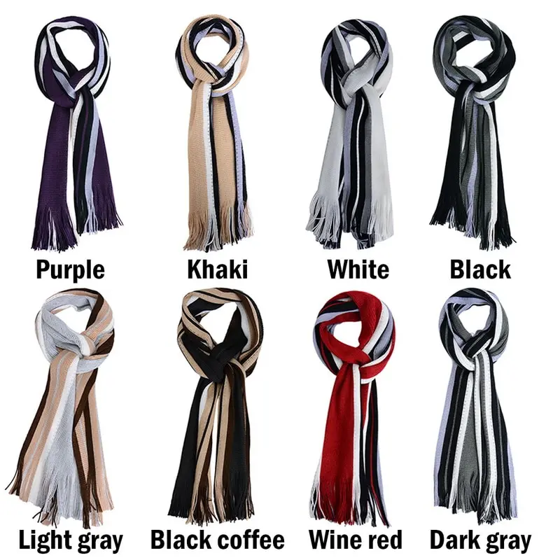 

2020 New Winter Scarf Men Designer Striped Cotton Scarf Male Brand Shawl Wrap Knit Cashmere Bufandas Long Tassel Scarf Men