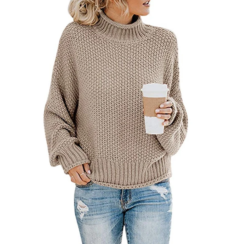 

Women's Simple Loose Lazy Sweater Autumn and Winter Hollow Quality Commuter Long-sleeved High-neck Pullover Casual Knitted Top