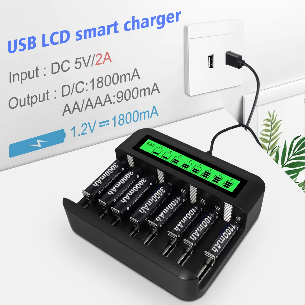 PALO 8 Slot Smart Battery Charger 1.2V AA AAA C D size NiMH For aa aaa Rechargeable Batteries | Электроника