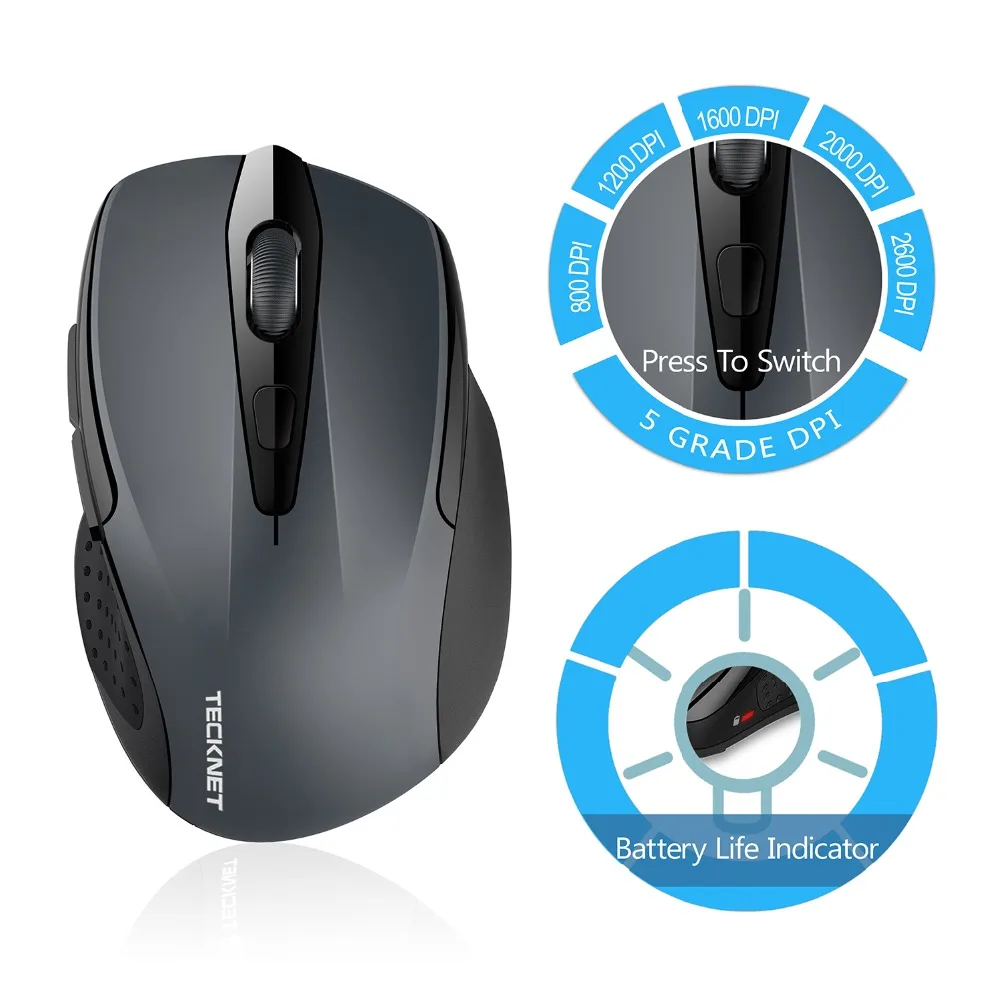 TeckNet Беспроводной Bluetooth Мышь 800/1200/1600/2000/2600 Точек на дюйм Беспроводной Мышь Bluetooth для ноутбука для малышей 24 месяцев Срок службы батареи