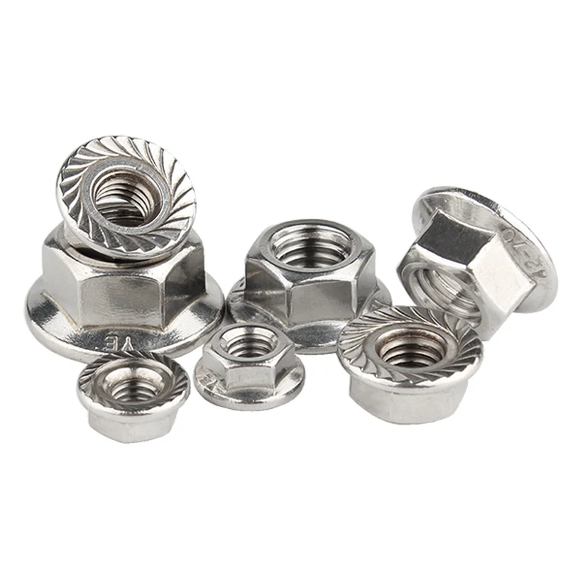 304 Нержавеющая сталь дюймовые шестигранные гайки с фланцем Non Slip гайка зубами