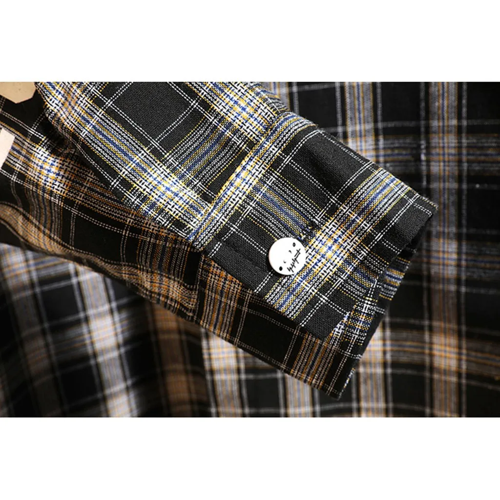 Plaid Shirts Men Casual Button Long Sleeve Autumn Winter Tops Blouse Loose Mens Dress Hip Hop Plus Size M-5XL Camisa Masculina # | Мужская