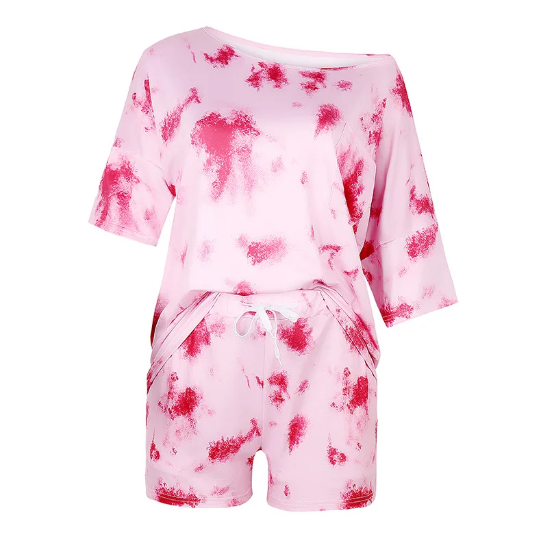 

Spot popular European and American women's tie dye printing leisure home suit two piece om9265