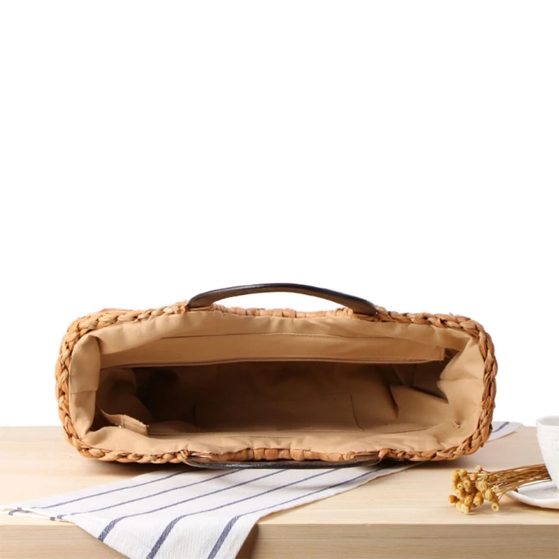 

Basket Bag Fashion Clutch Bags with Wooden Handle Straw Woven Bags Rattan Tote Photo Props Summer Vacation Pool Bag G5AE