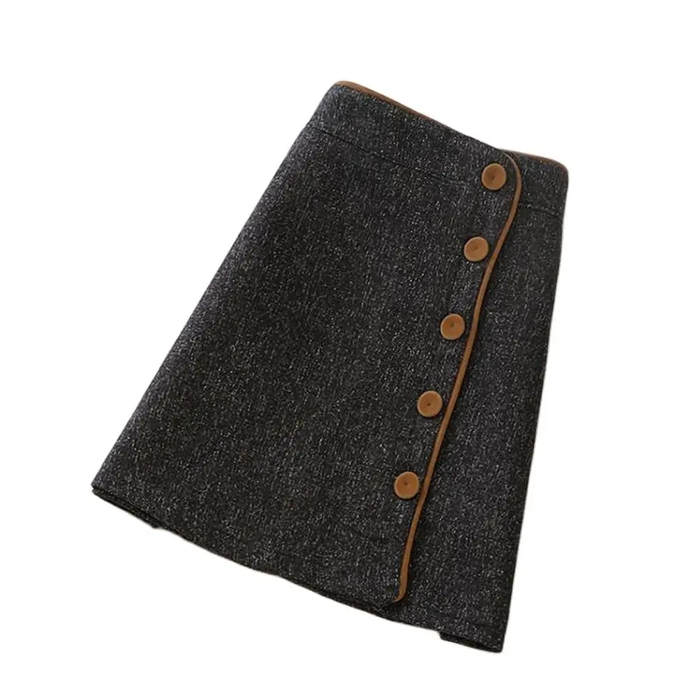 

Woman Ol Spring Mini Skirts Female Empire Autumn Woolen Skirt Womens Winter Slim Jupe Nalgas A-Line Falda Lattice button