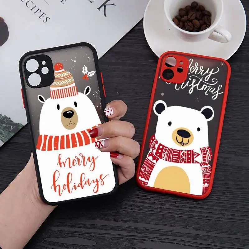 

Cartoon Elk Merry Christmas Phone Case matte transparent For red iPhone 7 8 x xs xr 11 12 pro plus mini max Clear Funda