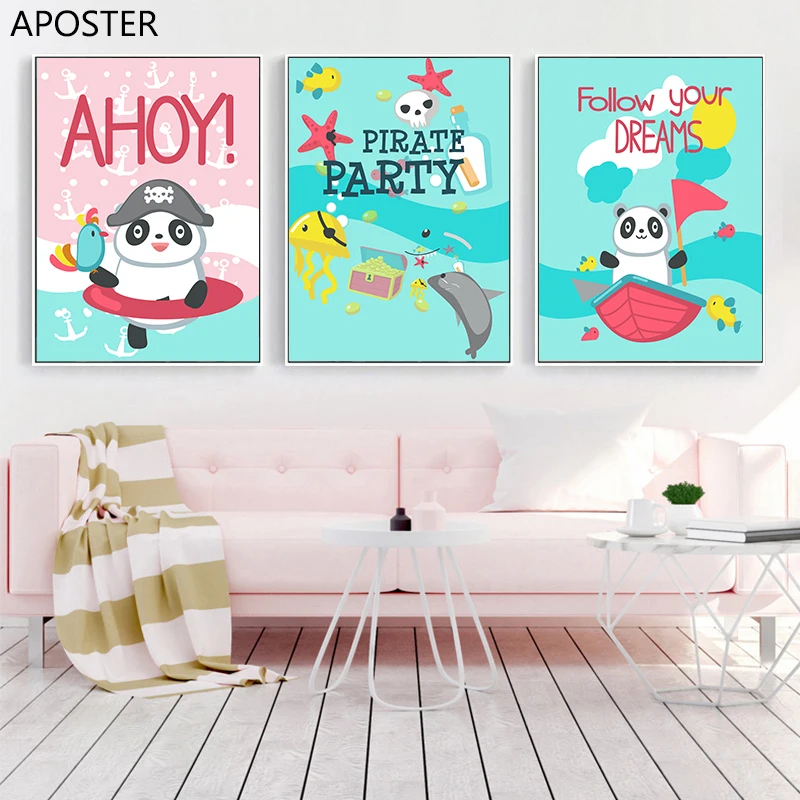 Скандинавская Картина на холсте прекрасная морская панда Краб Дельфин животное