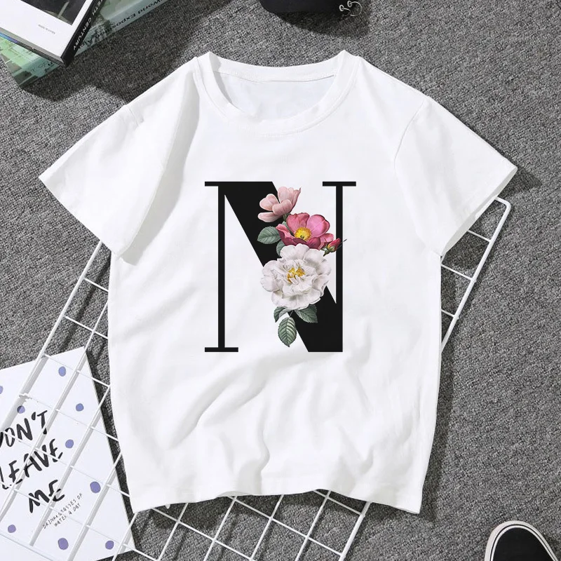 Летняя женская футболка 26 английские буквы для мальчиков с принтом белая рубашка