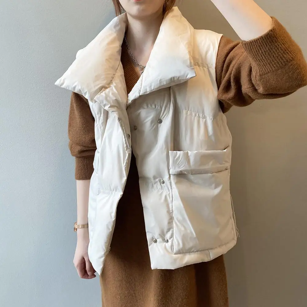 Женский пуховик без рукавов в Корейском стиле Свободный жилет простой