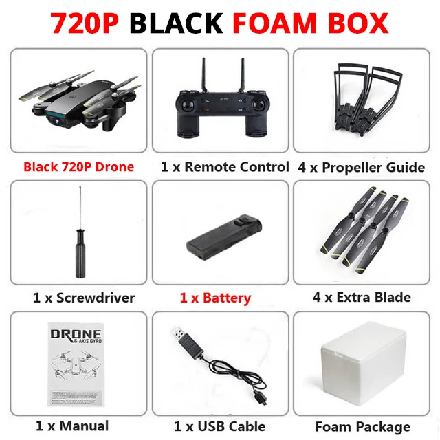 720P Black Foam Box Mini Folding Unmanned Aerial Vehicle WIFI Drone With Camera HD 4K/1080P/720P FPV RTF Remote Control Helicopter RC Quadcopter Toy - Цвет: 720P Black Foam Box