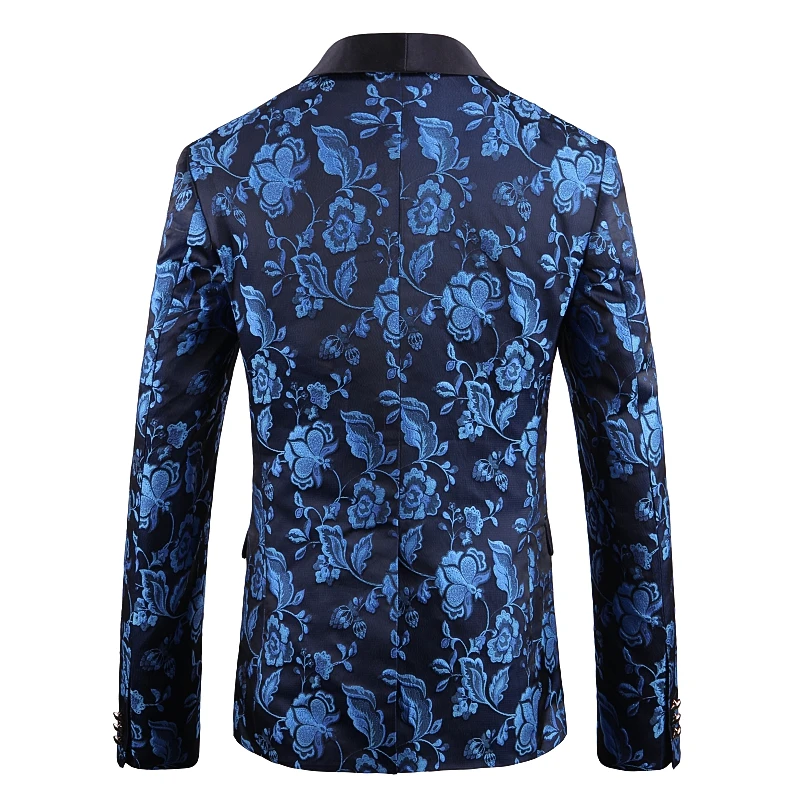 

Blue Burgundy Silver Floral Blazer Men 2020 New Autumn Elegant Casual Blazer Hombre Slim Fit Stage Performance Costume XZ135