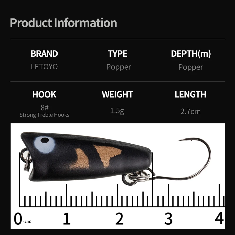 LETOYO 1.5g Small Popper Topwater Fishing Lure Artificial Mini Hard Bait Wobblers Plastic Swimbait For Trout Fishing Articles