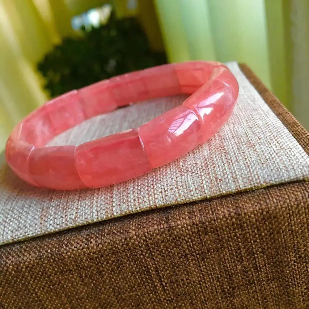 

Genuine Natural Ice Rose Rhodochrosite Red Gemstone Clear Rectangle Beads One Bracelet Women Healing Love 15x11mm AAAAA