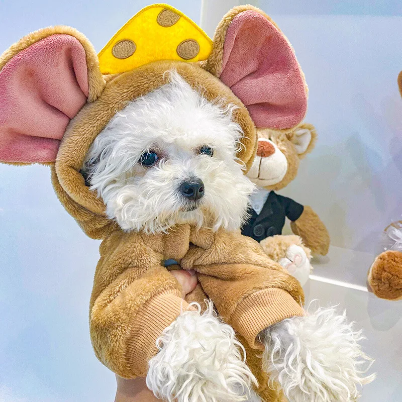 Pet Clothing Autumn And Winter Warm Plush Pet Dog outfits Four Legged Coat Cheese Mouse Big Ear Pet Disguise