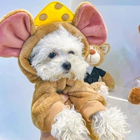 pet clothing autumn and winter warm plush pet dog outfits four legged coat cheese mouse big ear pet disguise